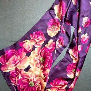 Adrienne Vittadini Floral scarf purple dressy night style classic silk